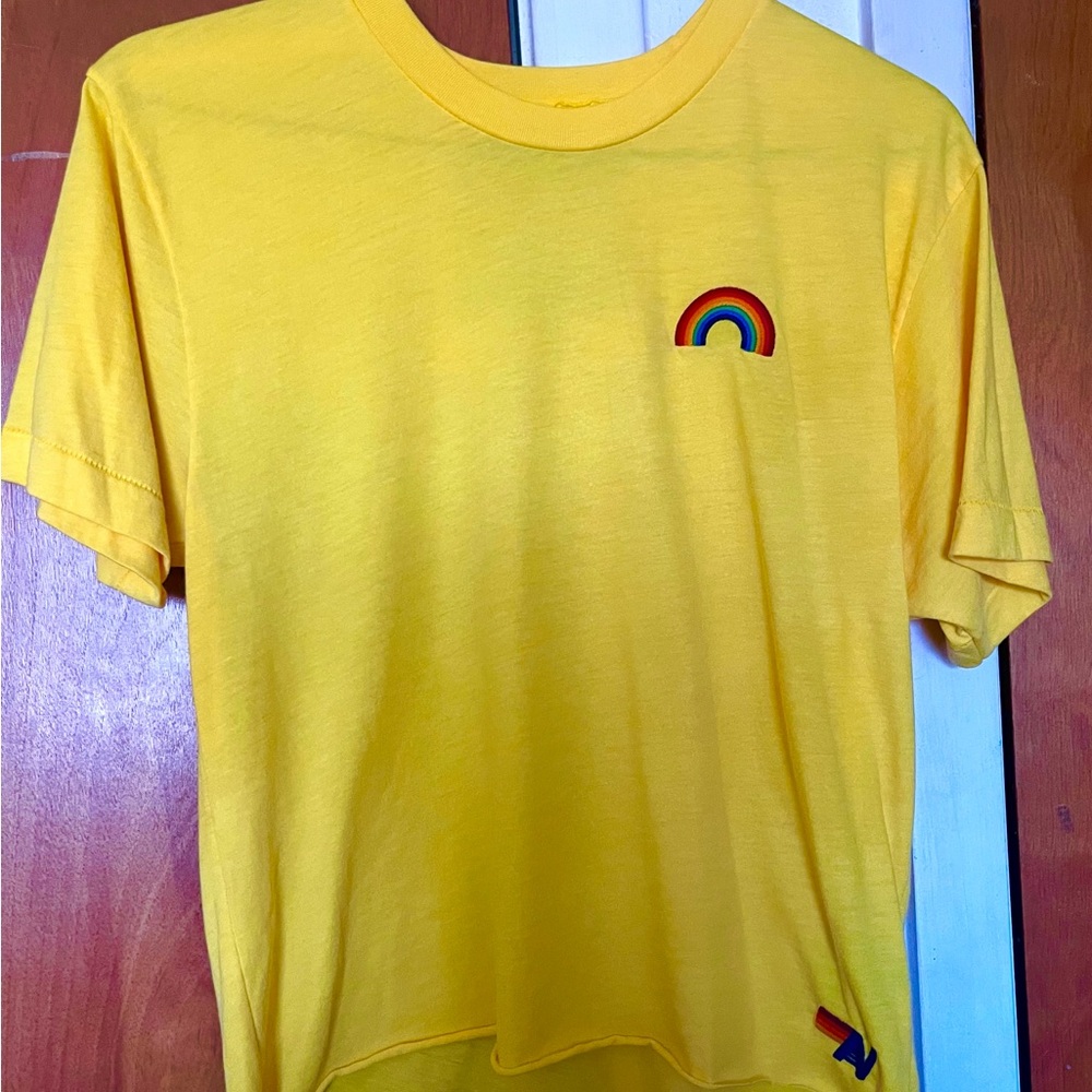 Aviation Nation Women’s Rainbow Embroidered Tee in Lemon